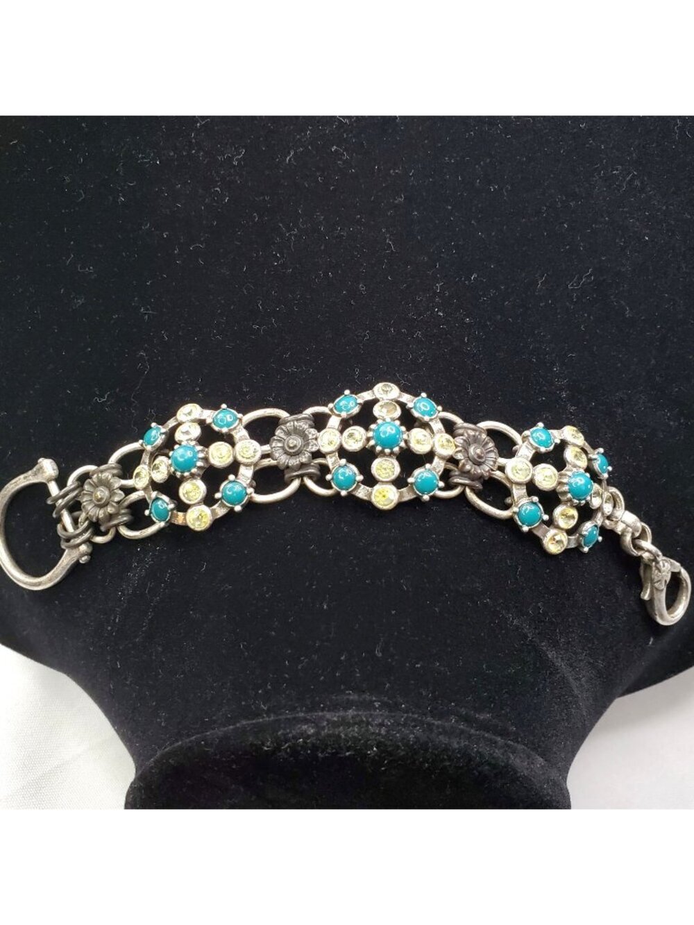 VTG LUCKY BRAND Statement Bracelet Green and Light Yellow Set In Silver Tone